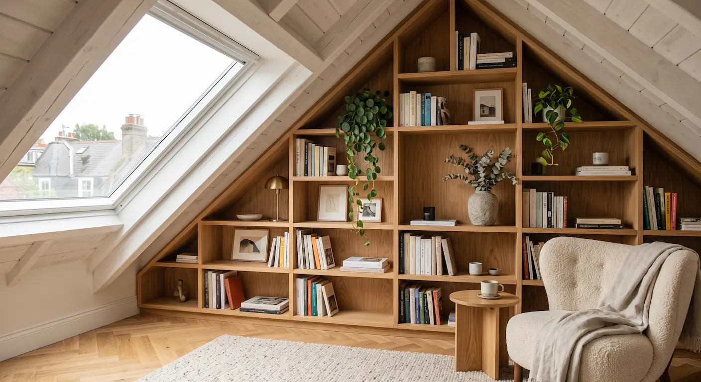 Bibliothèque sur-mesure sous pente